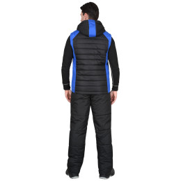 Жилет УРБАН утепленный с капюшоном черный с васильковым