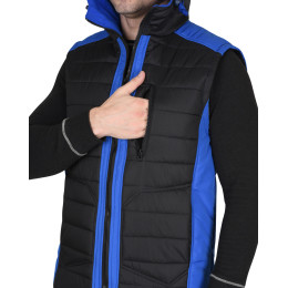 Жилет УРБАН утепленный с капюшоном черный с васильковым