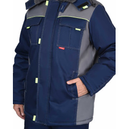 Куртка ФАВОРИТ удлиненная, мех. воротник, т-синяя со ср.серым и лимонным кантом