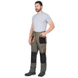 Костюм МАНХЕТТЕН куртка, брюки оливковый с оранжевым и чер. тк. мех. стрейч пл 260 г/кв.м