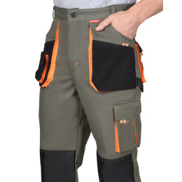 Костюм МАНХЕТТЕН куртка, брюки оливковый с оранжевым и чер. тк. мех. стрейч пл 260 г/кв.м