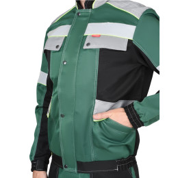 Костюм ПОЛИНОМ муж., кур. кор., п/к. зеленый с черным и св.серым и СОП 50мм