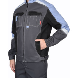 Костюм ФАВОРИТ-МЕГА мужской летний куртка и полукомбинезон, серый с чер. и сиреневым, СОП