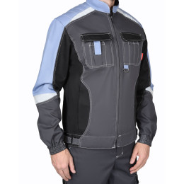 Костюм ФАВОРИТ-МЕГА мужской летний куртка и полукомбинезон, серый с чер. и сиреневым, СОП