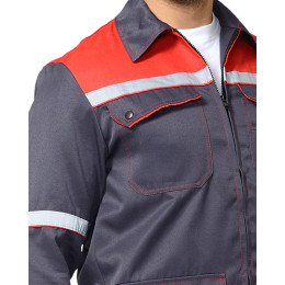 Костюм МЕХАНИК куртка, брюки серый с красным и СОП