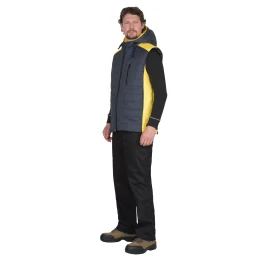 Жилет УРБАН утепленный с капюшоном сине-серый с желтым